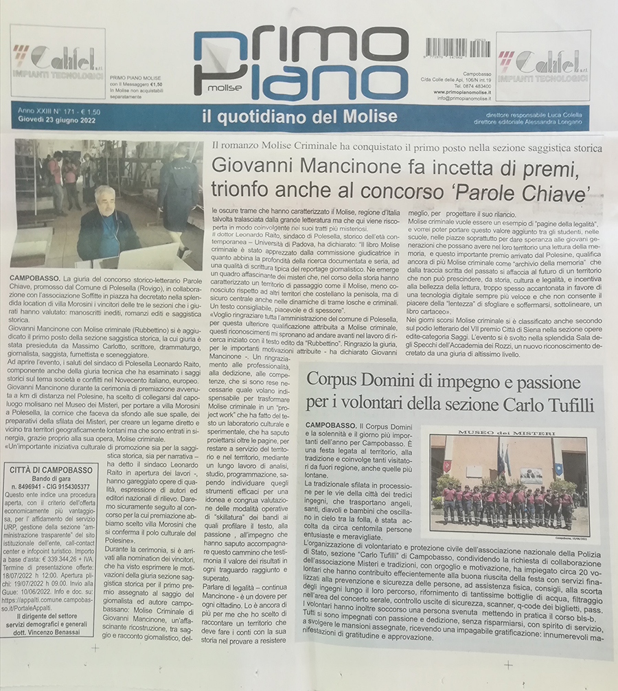 Articolo Primo piano Molise 23 giugno 2022