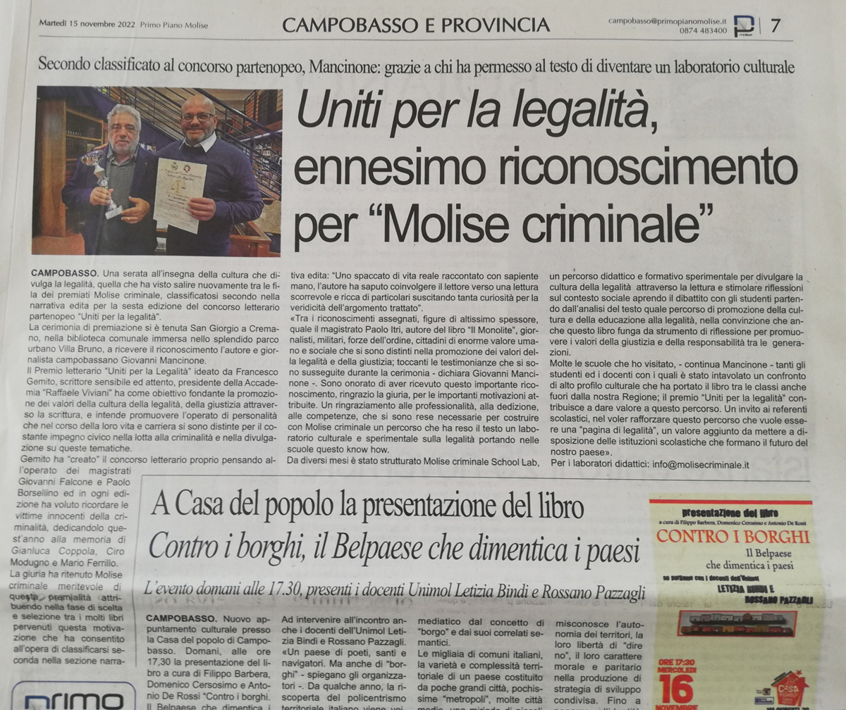 Articolo Primo piano Molise 15 novembre 2022