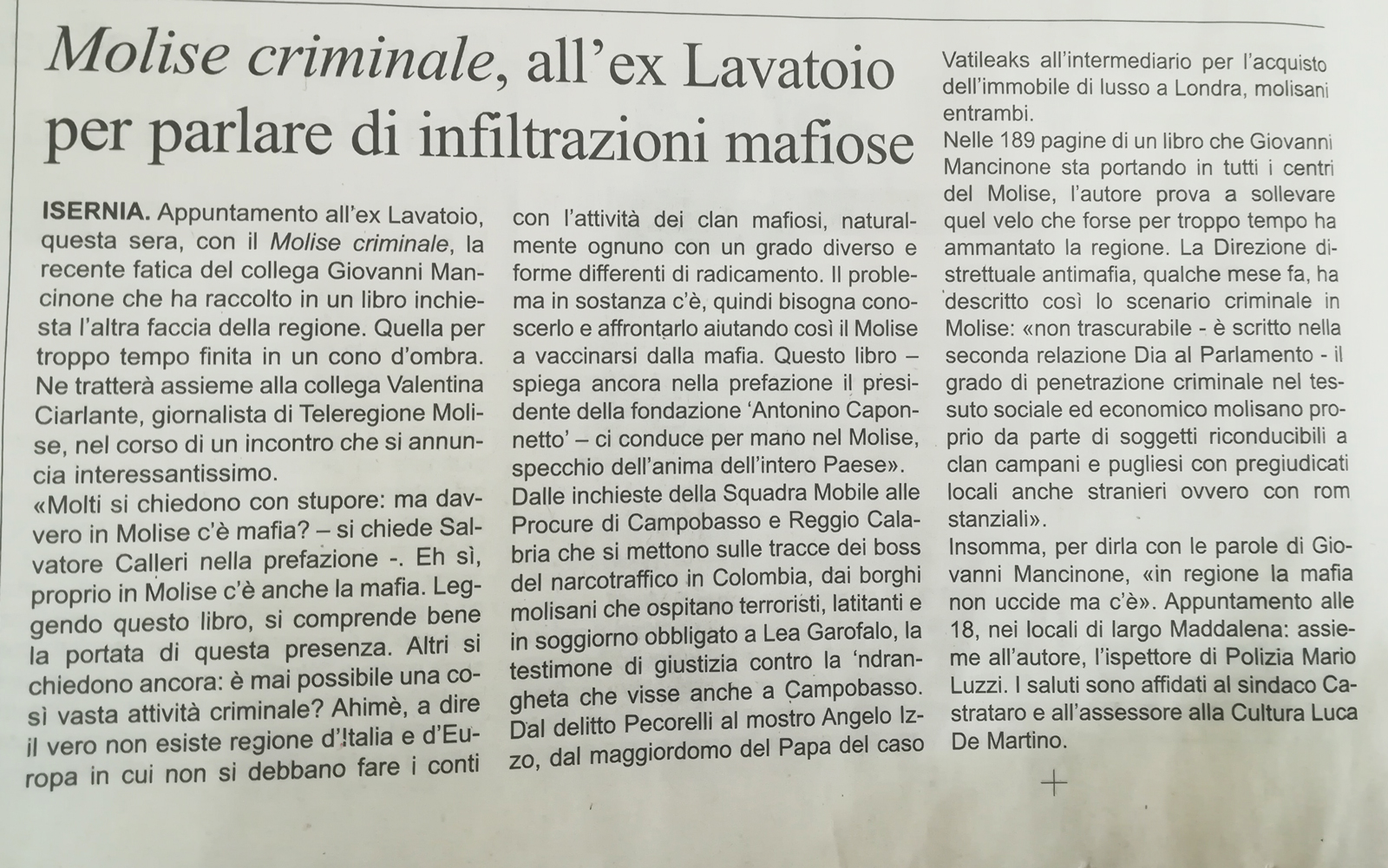 Rassegna stampa Primo piano Molise